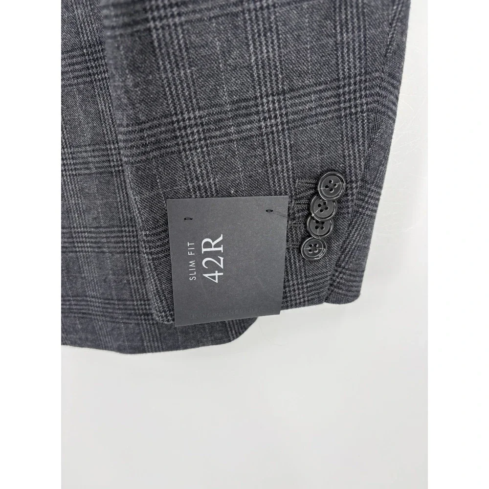 Banana Republic Blazer Mens 42R Gray Slim Fit Plaid Glen Check Sport Coat Jacket